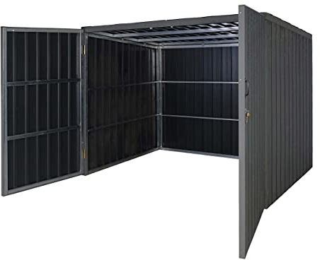 WPC-Fahrradgarage HWC-J29, Geräteschuppen Fahrradbox, Metall Holzoptik abschließbar - 4 Räder 172x213x160cm grau