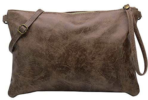 SH Leder Echtleder Umhängetasche Clutch im vintage look mittelgross Tasche Abendtasche 33x22cm Clara G396