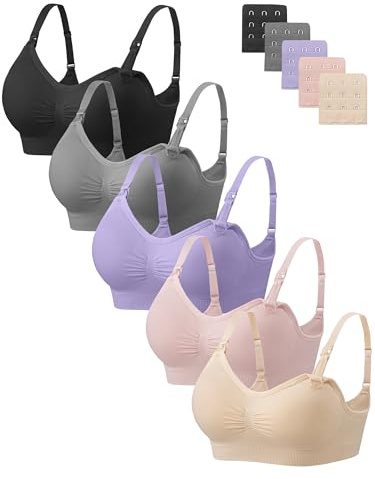 Angelhood amnings-bh paket med 3 kvinnors moderskap amnings-bh trådlös sov-bh bralette med förlängare och klämmor, 5-pack flerfärgad M, L
