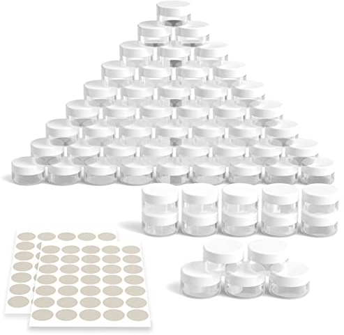 Newaner 60 Stück Döschen, Tiegel 10g10ml Cremedose Leerdose Transparent Tiegel mit Schraubverschluss, Döschen mit Aufklebern, Ideal für Make-up, Cremes, Lotionen, Minikerzen(Weiß)