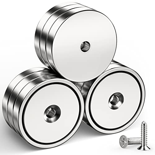 FINDMAG Magnete Stark, 8 Stück 32 mm x 5 mm Neodym Extra Stark, Starke Magnetisch, Magnetisch Selbstklebend, Türmagnete, Magnete für Mehrzwecknutzung, Senkkopf Topfmagnet mit 8 Schrauben