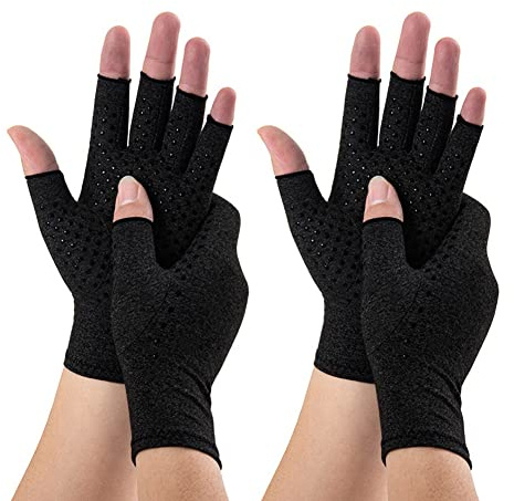 Novetec Guanti Artrite Compressione Senza Dita Uomini Donna Supporto Mano Colla Punteggiata Artrite Reumatoide Osteoartrosi Sindrome Raynaud Traspiranti Digitazione Guida Lavoro Uso Quotidiano 2 paio