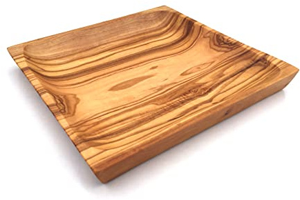 medina mood Assiette carrée 20 x 20 cm - Assiette de service - Assiette de service - Plateau de service - Plateau - Fait main en bois d'olivier