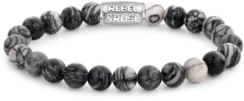 Rebel & Rose Herren Bead-Armband Black Wolf 8 mm RR-80032-S