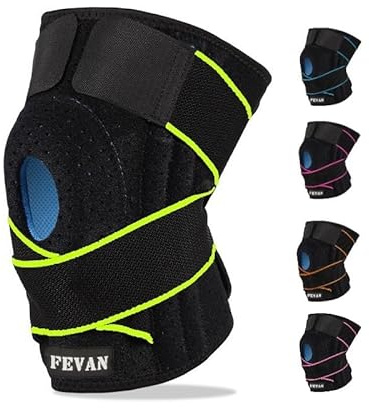 FEVAN Tutore Ginocchio Regolabile - Ginocchiera Ortopedica - Ginocchiere Unisex - Ginocchiera Sportiva per Artrosi Ginocchio con Silicone (Nero/Blu) (VERDE FLUORO/NERO)