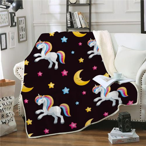 SK-YBB Fleecedecke Kuscheldecke 150x200 Kinder Jungen Mädche Schwarz Wolldecke Weich Sofadecke Wohndecke Couchdecke Wohnzimmerdecke Sofa überwurfdecke Magisches Pferd Bed Decke XL W
