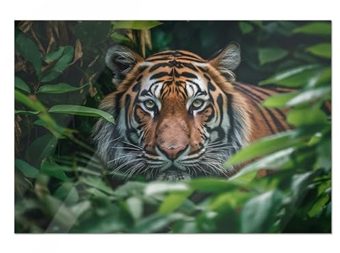 GRAZDesign Glasbild Tiger Tier in der Natur Afrika Wandbild aus Glas für Wohnzimmer, Küche, Flur oder Büro - 60x40cm