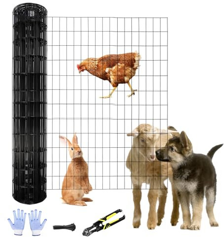 Tongmo 0,6 m x 30,5 m schwarzer PVC-beschichteter geschweißter Drahtzaun, 16 GA Garten-Hühnerdraht-Zaunrolle, Maschengröße 5,1 x 10,2 cm, Hardware-Tuch, ideal für Hofschutz und Geflügelnetz