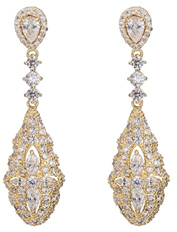 Bishilin Ohrhänger Vergoldet Damen, Ohrringe Hängend Kleeblatt mit Weiß Zirkonia Gold Ohrringe Jugendstil Modeschmuck