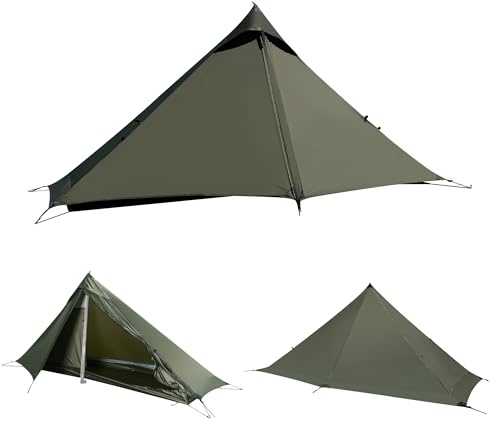 TENPLAY Ultralätt tält, 1 person, backpacking campingtält, vandringsstavstält, 4-säsonger, lätt, nylon, vattentät 5 000 mm, kompakt, enkel installation, bärbar, skydd för camping, vandring, klättring.