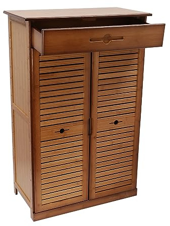 Queeucaer Shoe Storage Cabinet, Bamboo 5 Tier Entryway Shoe Organizer with 1 Drawer and 2 Doors，Adjustable Shelves for Living Room, Hallway, Bedroom, Black