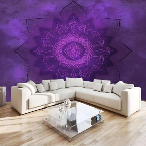 Fototapete Mandala Lila Druck 250x175 cm Tapete Wandtapete Wanddeko Design Mustertapete Wand Dekoration Wohnzimmer Schlafzimmer Büro Flur