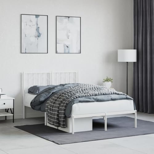 Sufrk Bettgestell mit Kopfteil Metallbett Bed Frame Bettgestell Bettrahmen Kopfteil Bett Tagesbett Metall Weiß 120x190 cm - 374483