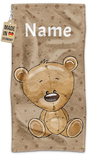Print Royal PR Kinder-Handtuch mit Name personalisiert - Bär - Geschenk für Jungen & Mädchen, Tier Geschenke, Kindertag, Schwimmunterricht | Handtuch Personalisieren 140 x 70 cm