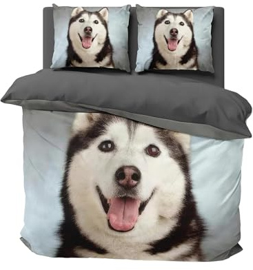 FEBE Biancheria da letto 3D Husky, set copripiumino 135 x 200 cm + federa 80 x 80 cm, biancheria da letto double-face, 2 pezzi, con chiusura lampo