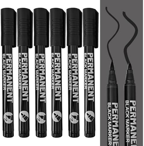 TOPCZY 6 Stück Permanent Marker Stifte Weiß, Schnelltrocknender Stifte Weiß, Weißer Wasserbasierte Stift für Schwarzes Papier, Wasserfeste Fine Tip Marker Stift (Schwarz)