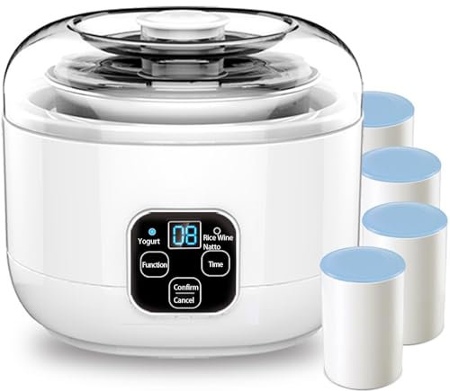 Yaourtière Ultime, Petite Machine électrique de Fabrication de Yaourt avec Pot intérieur en Acier Inoxydable de 1 L et 4 Tasses à portions en céramique, contrôle Automatique de la température