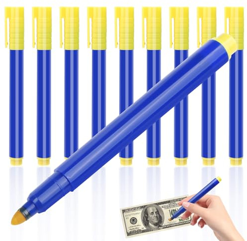 TOPCZY Lot de 10 marqueurs UV pour billets de banque, stylos UV pour billets, détecteurs de faux billets, stylos ultra violets pour détection de faux billets, bleu