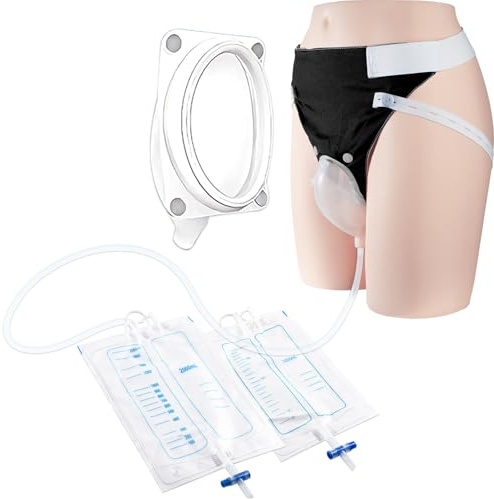 Colector de orina portátil con 2 bolsas de orina (1000 ml y 2000 ml), tubo de 1,2 m y pantalones ajustables, diseño seguro y cómodo para hombres mayores, color negro