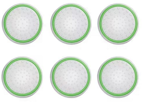 Controller Thumbstick Grips cap covers for Xbox One, Xbox Series X, PS4, PS5 - Non-Slip Silicone Joystick Caps for Enhanced Precision & Comfort (Pack of 6) (White with Green Stripe)