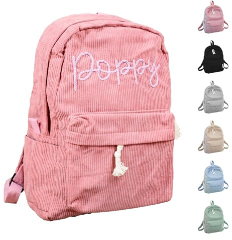 REQTYUI Mochila de Pana Personalizable con Nombre Bordado, Ligera, Perfecta para Viajes Escolares y Llevar el Ordenador Portátil