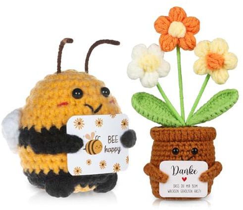 WenmthG Danke Geschenk Positive Mehrfarbig Blume und Pocket Hug Biene, Positive Kartoffel Deutsch Glücksbringer Kleines Dankeschön Geschenk 2 Stück