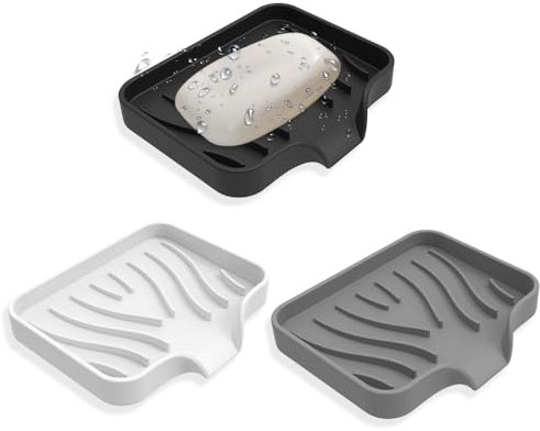 GIDWRIY 3 PiècePorte Savon Silicone Salle de Bain,Repose Savons Cuisine,Support Savon avec évacuation,Soaps Dish for Shower,Coupelle Soap AntidéRapant,Boîte à Savons pour Douche