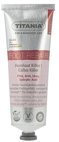 TITANIA Hornhud Killer fotkräm, exfolierande effekt – intensivt slätande med urea, salicylsyra och mjölksyra – naturkosmetik, vegan, mikroplastiskt fritt recept, 75 ml aluminiumtub