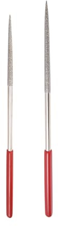QUARKZMAN 4mm x 160mm y 5mm x 180mm Redonda Diamante Aguja Lima Juego Rojo Plástico Mango Roca para Metal Vidrio Piedra, 2uds