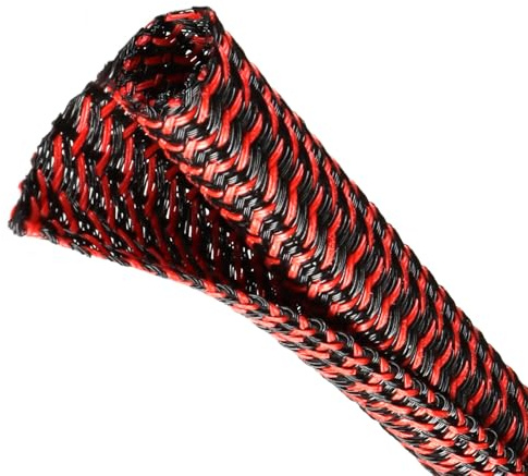 Split Wire Loom Tubing, Cable Protector Sleeve, Braided Cable Management for TV/Computer/Home Theater/Engine Bay, Cord Protectors from Pets No Chew (Red and Black, 1/2-10ft)