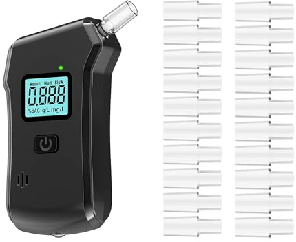 Grosion Breathalysers with 20 Mouthpieces,Professional reathalyzer with LCD Digital Display,High Accuracy Alcohol Breathalyzer Tester UK,Breathalyser Alcohol Tester for Party Bar Family Gatherings