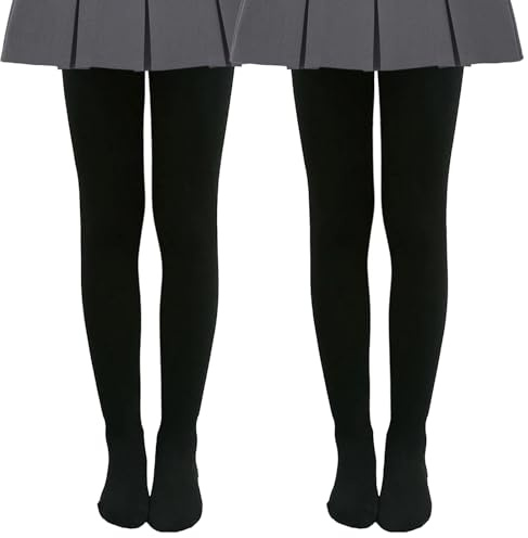 Mayoii Girls Thermal Tights – Fleece Lined Winter Warm Opaque Footed Leggings, Soft Stretch Thermal Leggings Kids for Cold Weather (UK, Age, 12 Years, 14 Years, Regular, 2, Black(2 Pack))