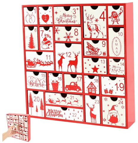 Calendario dell'Avvento in legno vuoto da riempire, calendario natalizio in legno con 24 cassetti, scatola per conto alla rovescia di Natale per decorazioni natalizie