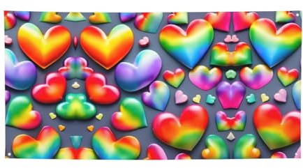 Regenbogenfarbenes Party-Banner mit Herzen, Banner für alle Veranstaltungen, helle Flaggen für Geburtstag, Erntedankfest und mehr