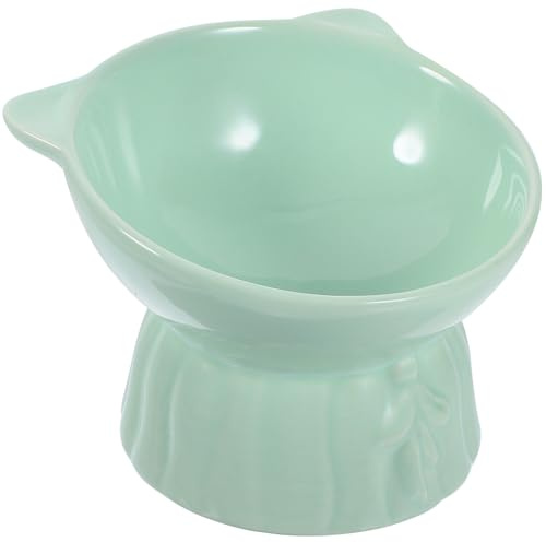 ANDRESLAD Gamelle Surélevée en Céramique Verte pour Chat Bol Anti-Vomissement Protection du Cou Résistante à l'usure Compatible Micro-Ondes et Lave-Vaisselle pour L'Alimentation