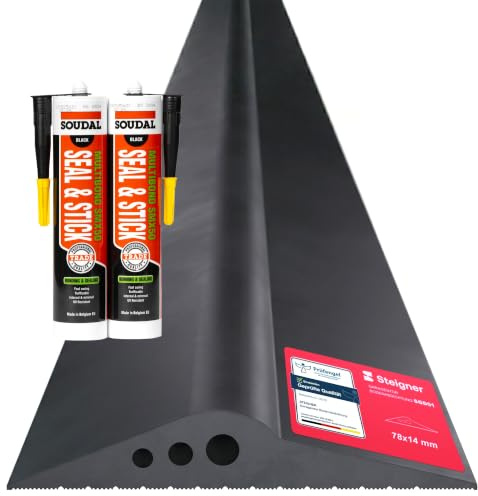 STEIGNER Seuil de garage 3,75m en EPDM noir 14mm x 78mm, SGD01 - Kit isolant avec 2x colle montage et joint porte garage pour différents types de portes – Seuil tempête, anti-courant d’air