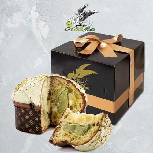 Panettone artigianale al pistacchio farcito con 300 gr di crema al pistacchio 1 kg Oro delle Muse | Prodotto di alta pasticceria