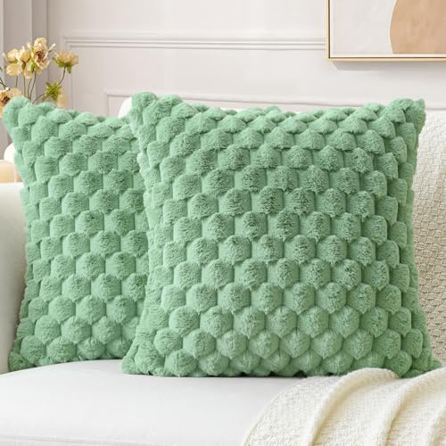 Sungeek 2er Set Kunstpelz Plüsch Kissenbezüge, Kunstpelz Samt Weich Kissenbezug Sofakissen Dekokissen Deko Zierkissenbezüge Flauschig Kissenhülle für Schlafzimmer Wohnzimmer (50x50cm, Salbei Grün)