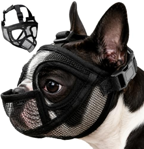 LgCiXli Maulkorb für Französische Bulldogge & Mops | Professioneller Giftköderschutz & Beißschutz | Atmungsaktives Mesh-Design | Verstellbare Passform für Kurznasen (M)