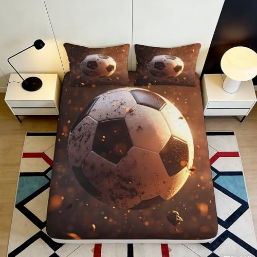 Drap Housse Football 3D Imprimé Microfibre Grande Profondeur Ensemble Linge de Lit Football Mattress Fitted Cover Lavable Antidérapant pour Adultes Ados 200x200x25cm 90x200x25cm