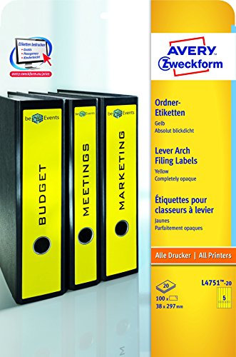 Ordneretikett 38x297mm gelb ZWECKFORM L4751-20 100ST