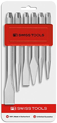 PB Swiss Tools Flach- und Kreuzmeissel, Körner & Durchschläge Set PB 850 B.CN | 100% Swiss Made | Werkzeug Set im Kunststoffhalter