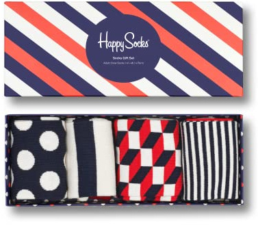 Happy Socks 4-Pack Stripe Box, farbenfrohe und fröhliche, Socken für Männer und Frauen, Blau-Rot-Weiß (36-40)