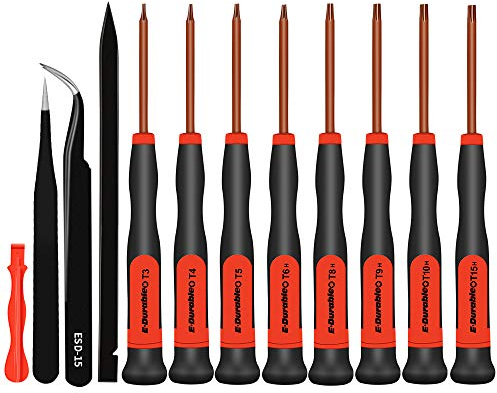 E·Durable Torx Screwdriver Set T3 T4 T5 T6 T8 T9 T10 T15 Security Torx Drivers with ESD Tweezers, Magnetic Screwdrivers Precision Repair Kit for Xbox PS4 Ring Doorbell Folding knife Macbook Computer