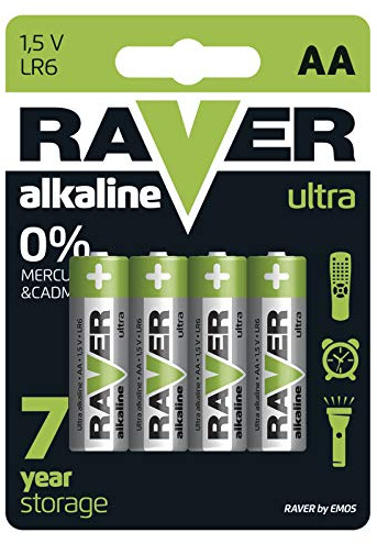 Emos Raver Alkaline Battery LR6 AA Mignon 4er Blister Pack of 4, B7921