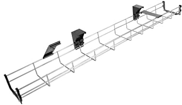 Allcam CT100 100cm Long Under Desk Cable Tray Basket Galvanized Steel Mesh Cord Tidy w/Mounting Bracket, Cover & End cap
