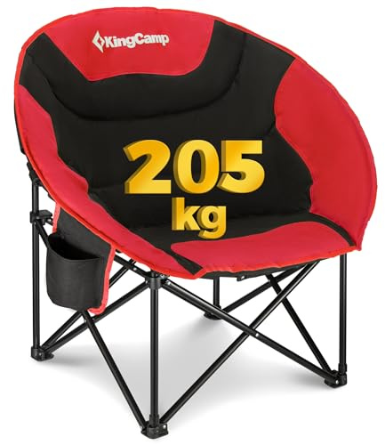 KingCamp Campingstuhl Faltbar Moonchair XXL Bequemer und Gepolstert max.205kg Belastung, Luxus Moonchair Campingstuhl Faltbarer mit Getränkehalter Hohe Rückenlehne für Garten Angeln Balkon Outdoor