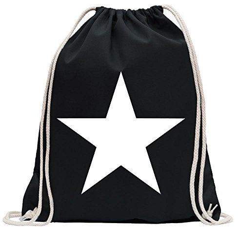 Kiwistar - Turnbeutel - schwarz - Stern Star Symbol - Fun Rucksack Sport Beutel Gymsack Baumwolle mit Ziehgurt