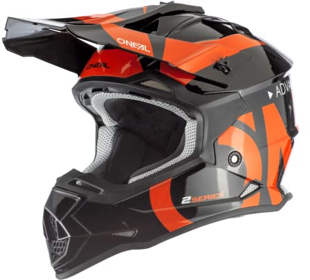 O'NEAL | Casco de Motocross | MX Enduro | Carcasa de ABS, Norma de Seguridad ECE 22.05, Ventilaciones para una óptima ventilación y refrigeración | Casco 2SRS Slick | Adulto | Negro Naranja | Talla S