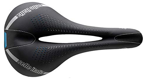 Selle Italia LADY E-Bike Gel Flow - Ergonomisk Damcykelsadel för Elcykel, Touring och Gran Turismo, Anatomiskt Hål, Manganram, Fibra-Tek, Komfort - Storlek L2, Svart/Blå